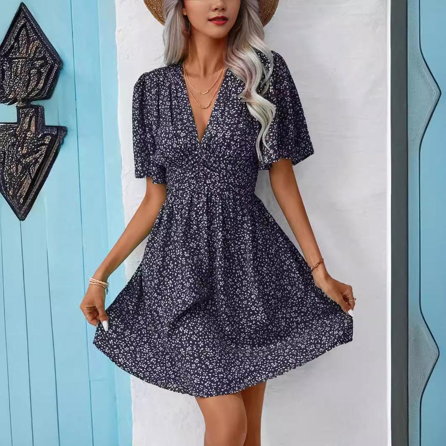 Women's Summer New V-Neck Sleeveless Printed High Waist Floral Ruffled Dress