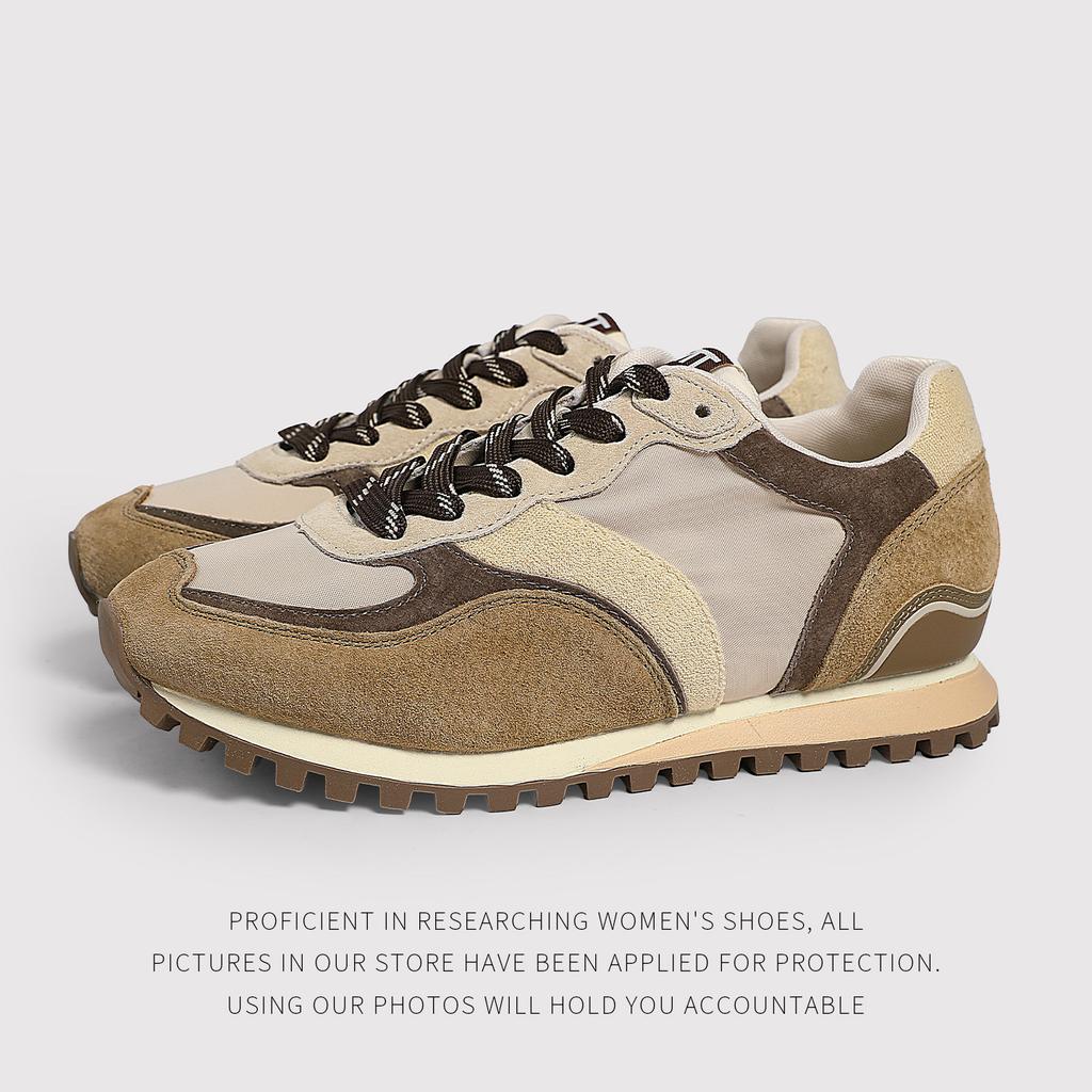 Korean Ugly BigHead Shoes, Mesh ColorBlock Genuine Leather Forrest Ah Gump Shoes, Women'S LaceUp Versatile Waffle Shoes
