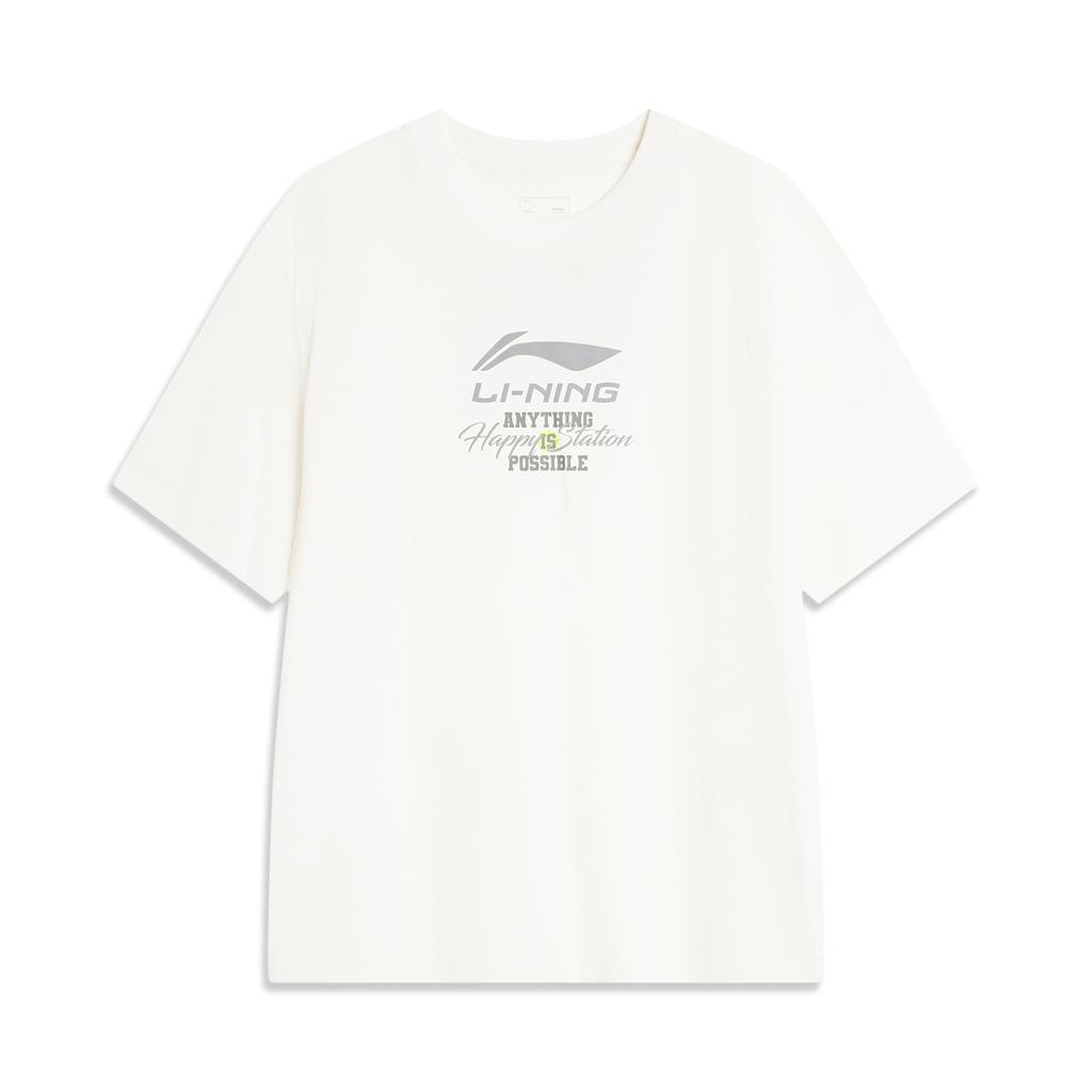 Li Ning Komfortabel T-skjorte med bokstavtrykk, rund hals og korte ermer for menn, topper, off-white AHSU547-1