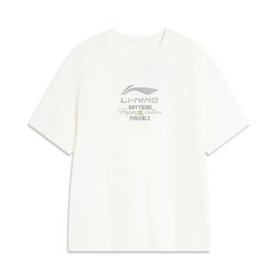 Li Ning Comfortable Letter Print Round Neck Short Sleeve T-Shirt Men Tops Off-White AHSU547-1