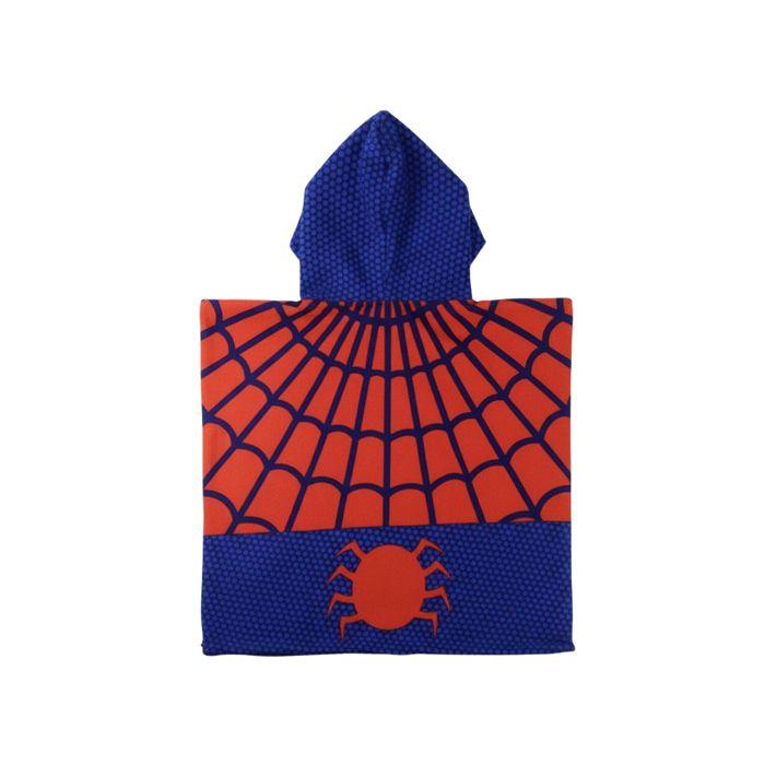 Poncho de bain enfant multicolore rouge et bleu à capuche – serviette douce et absorbante en polyester