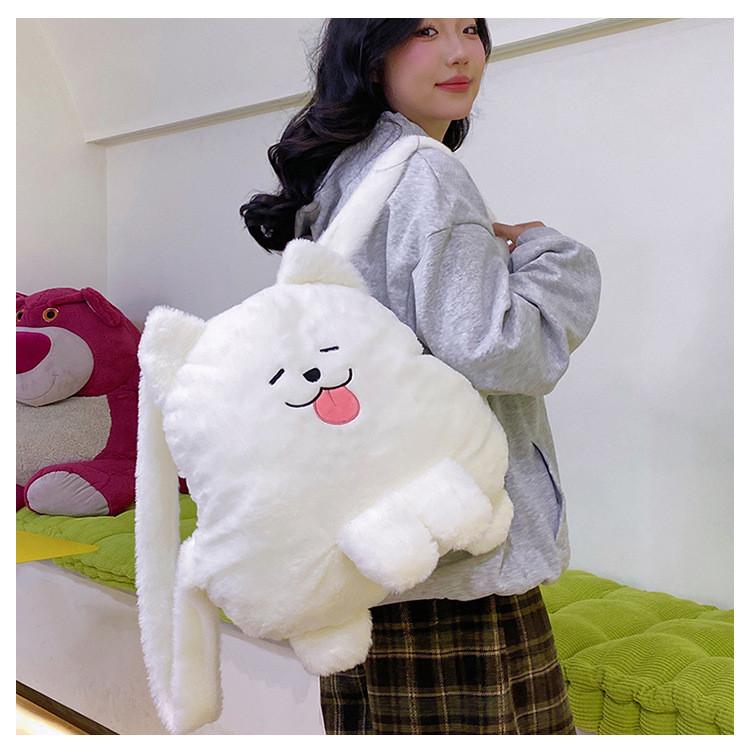 White Plush Dog Girl Backpack With Zipper Closure For Daily Use And Cute Style