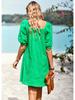 Diyun 2023 Summer European & American Solid Color Square Neck Jacquard Short Dress for Women - Elegant & Hollow Design