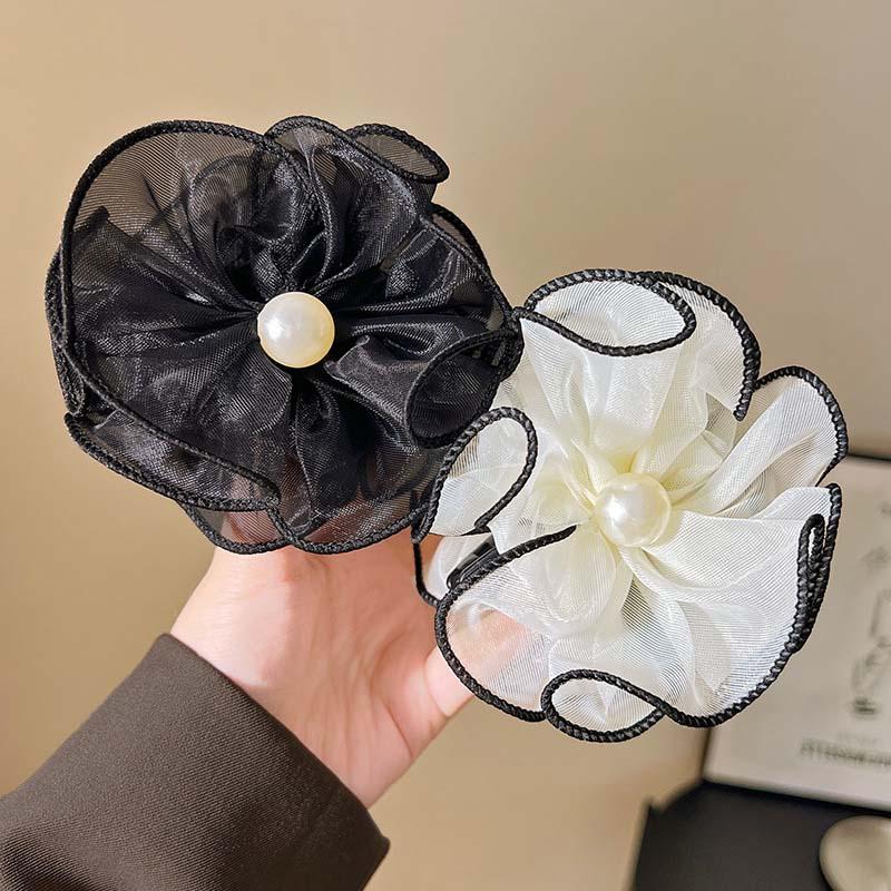 Vintage Schwarze Netzblume Perle Haarspange Für Damen Elegant Schleife Pferdeschwanz Zopf Haarspange Kopfschmuck Haarschmuck