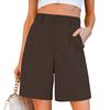 Women's Square Pocket Elastic Waist Casual Cotton And Linen Shorts