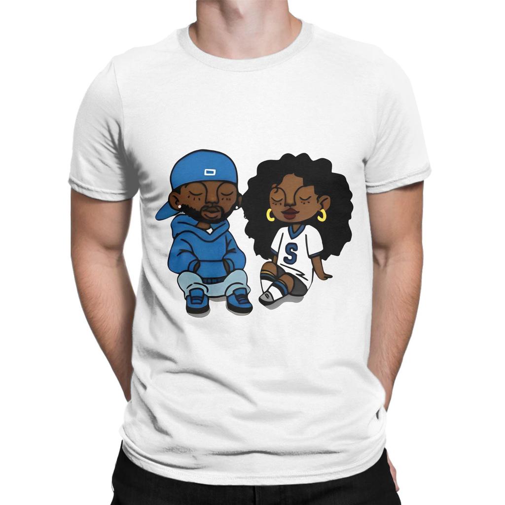 Kendrick Lamar And SZA T Shirt Beach  Novelty T-Shirts Couple Cotton Crewneck Plus Size Tees Short-Sleeved Vintage Tshirt