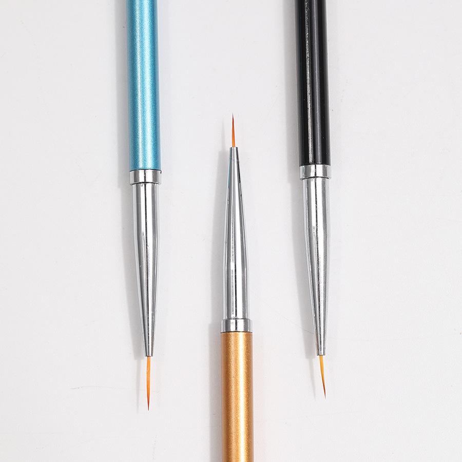 3-Piece Nail Art Fine Liner Brush Set with Metal Handle