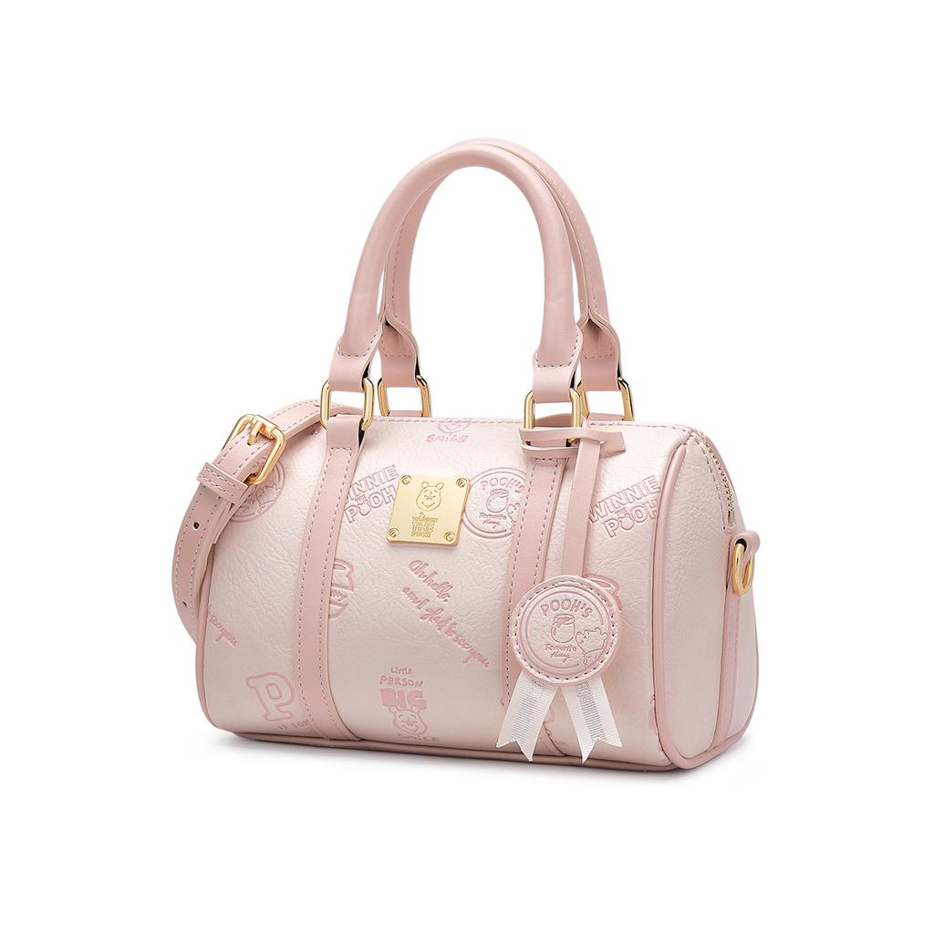 New Disney Winnie The Pooh Series Synthetic Leather Boston Bag Crossbody Bag One Shoulder Handbag Women's Pink/Ecru DHF51726-C1