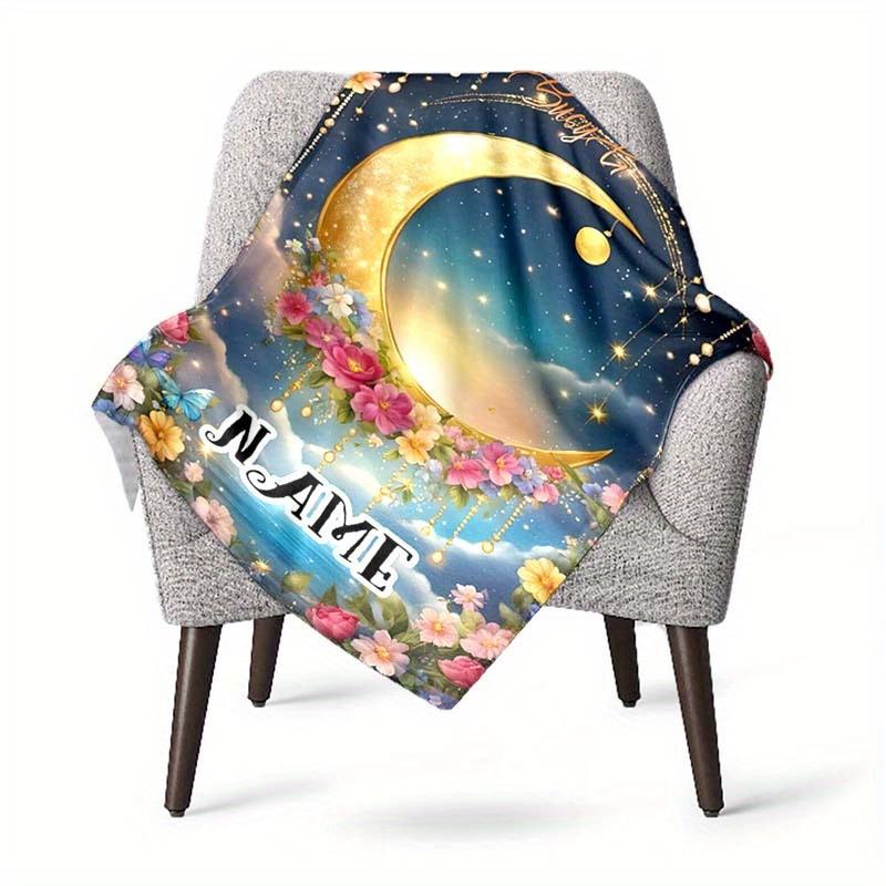 Yellow Moon Customize Your Name Blanket Used For Chair Office Sofa Bed Camping Soft And Warm Giving Friends And Relatives Birthday Gifts Graduation