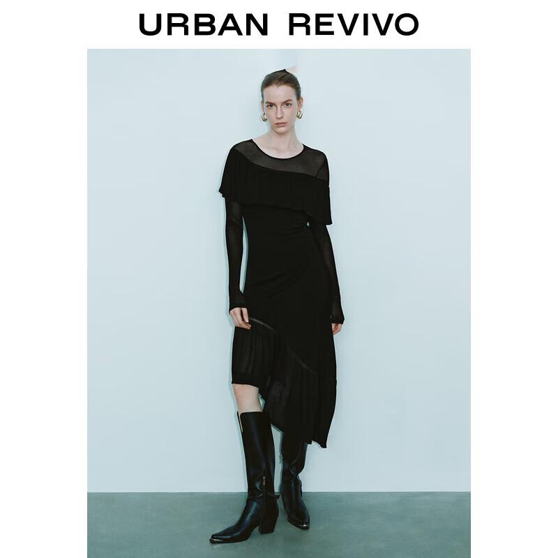 

UR 2025 Spring Women s Retro Asymmetric Ruffle Knit Dress M