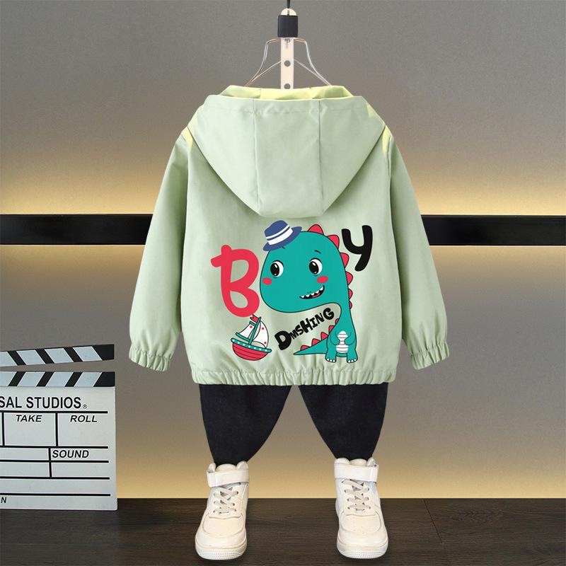 Spring and Autumn 1 2 3 4 5 6 Years Boys Coats Patchwork Cartoon Dinosaur Pattern Hooded Windbreaker Leisure Overcoat for Kids Birthday Present