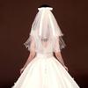 2PCS Elegant Double Layered Headband Bow Tied Wedding Gauze Head Covering Bride's Head Gauze  Party