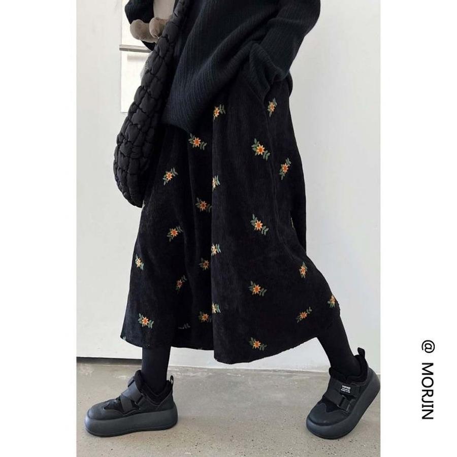 

Vintage Brown Velvet A-Line Midi Dress Autumn Floral Embroidery Korean Style Over-Knee Long Dress 5XL чорний