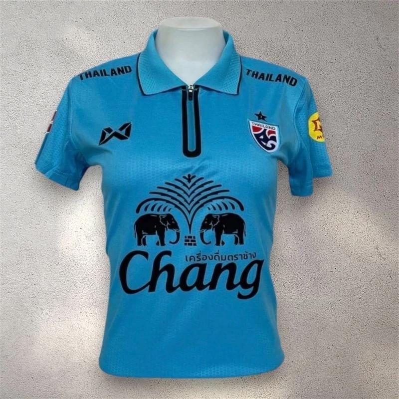Damen Thailand National Football Soccer Training JERSEY CHEER Fan Print Zip Vintage Retro Quick Dry Polo Shirt Kurzarm Elefanten Logo