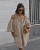 Elegant Khaki Off-Shoulder Puff Sleeve Dress - 2024 Spring/Summer Fashion Short Skirt