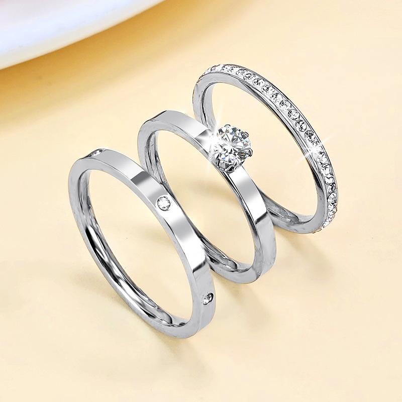 

1Set Luxury Stainless Steel Ring Set For Women Finger Accessory Jewelry Classic Fashion Wedding Engagement Gift 5
