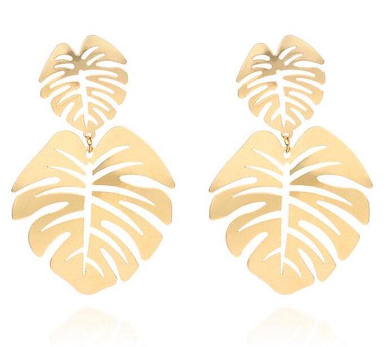 

Популярные женские преувеличенные серьги с металлическими листьями - Модный и ретро-дизайн золотой