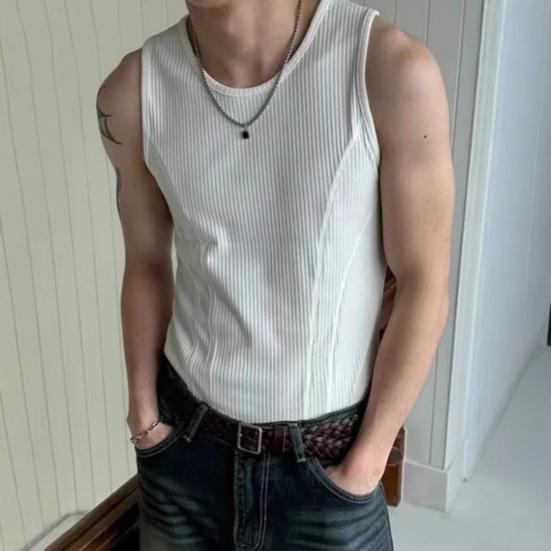Men Ribbed Tank Top Summer Sleeveless T-Shirt Solid Color Workout Tank Top for Gym Outdoor Sports Street Beach