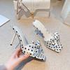2025 Summer New Silk Satin Bow Sandals Stiletto Sandals Half Drag Word with Polka Dot High Heels Women