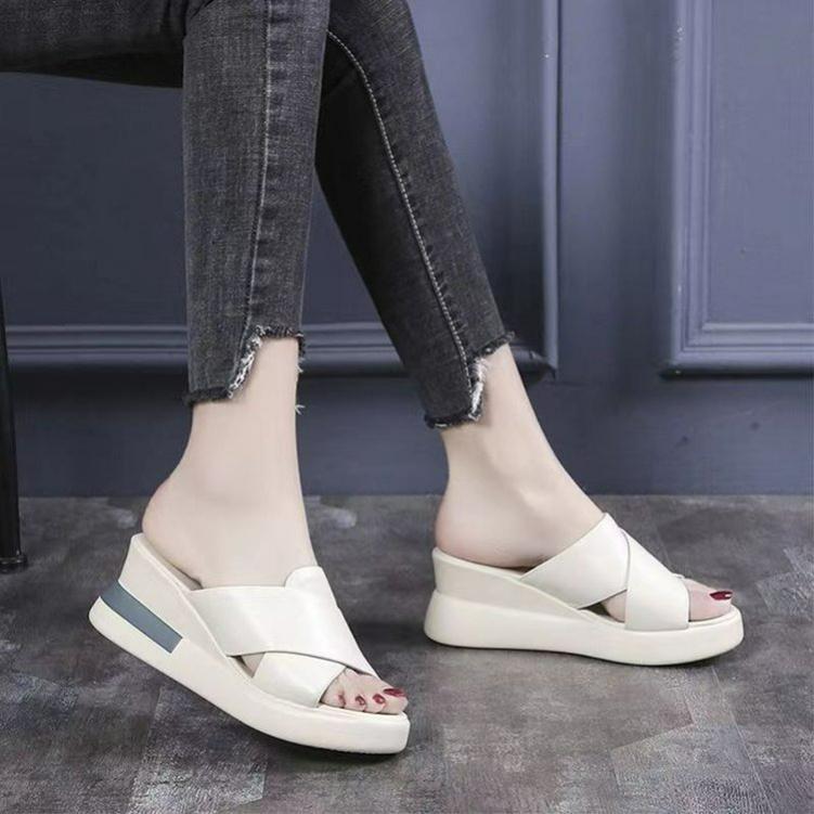 Wedge-heeled Slippers Women's Summer Fish Mouth High-heeled Sandals Thick-soled Sponge Cake Slippers Thick-soled Increased