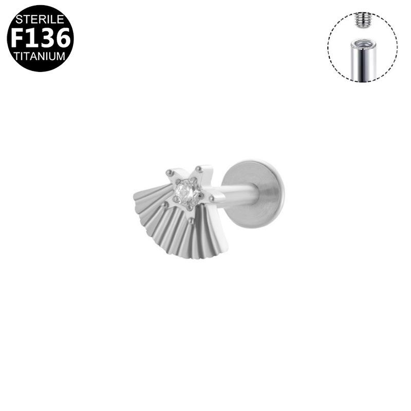 Titanium Alloy Zirconia Heart Lightning Piercing Stud with Internal Thread
