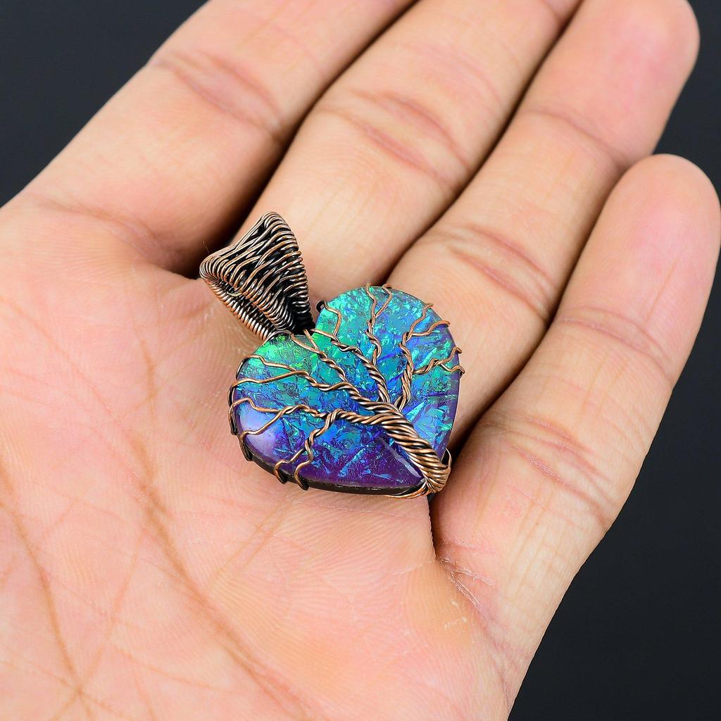Tree Of Life Pink Opal  Gemstone Pure Copper Wire Wrapped Handmade Pendant Jewelry