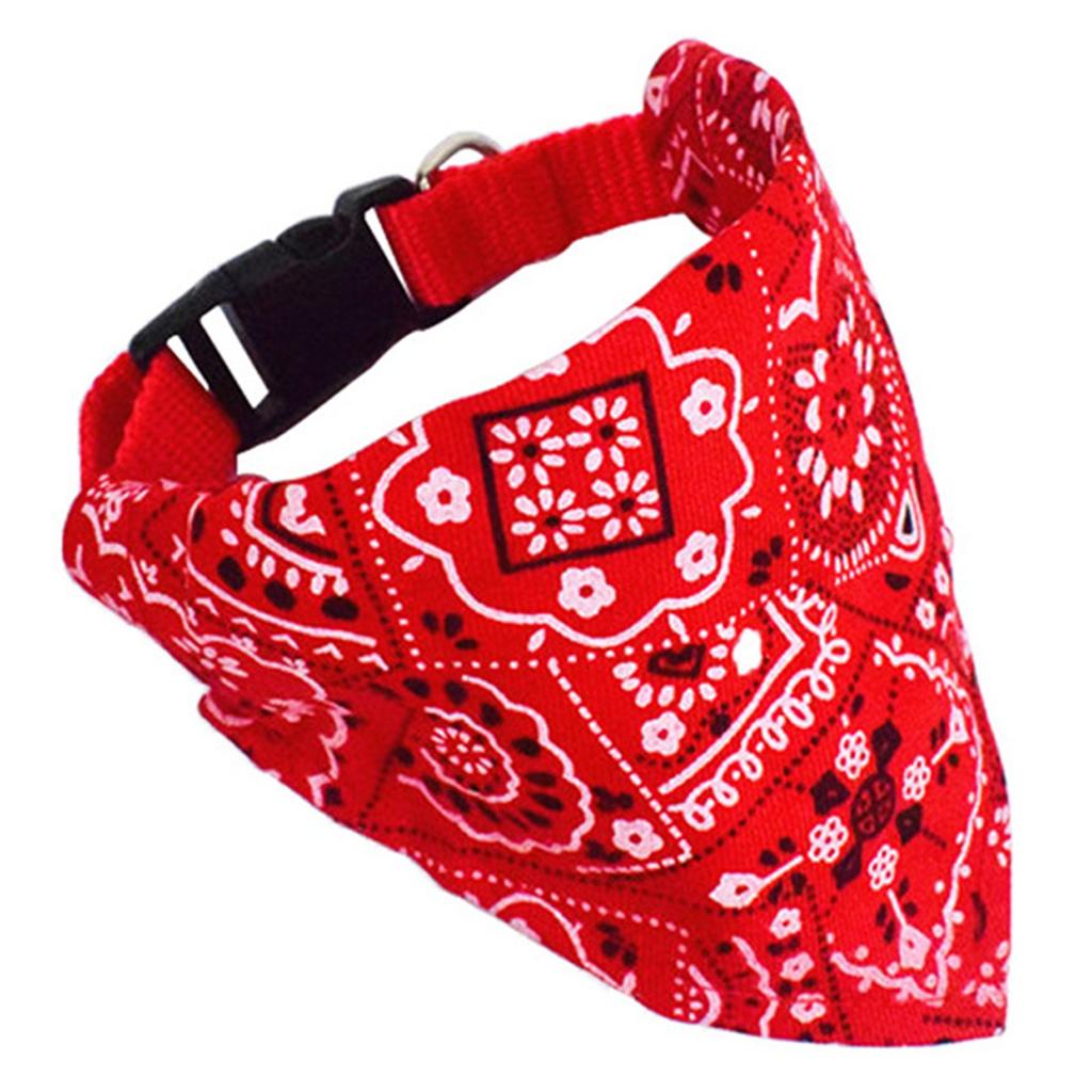 Pet Collar Bandana Adjustable Breathable Skin Friendly Triangular Print Dog Collar with Scarf for Cat Rabbit Red L