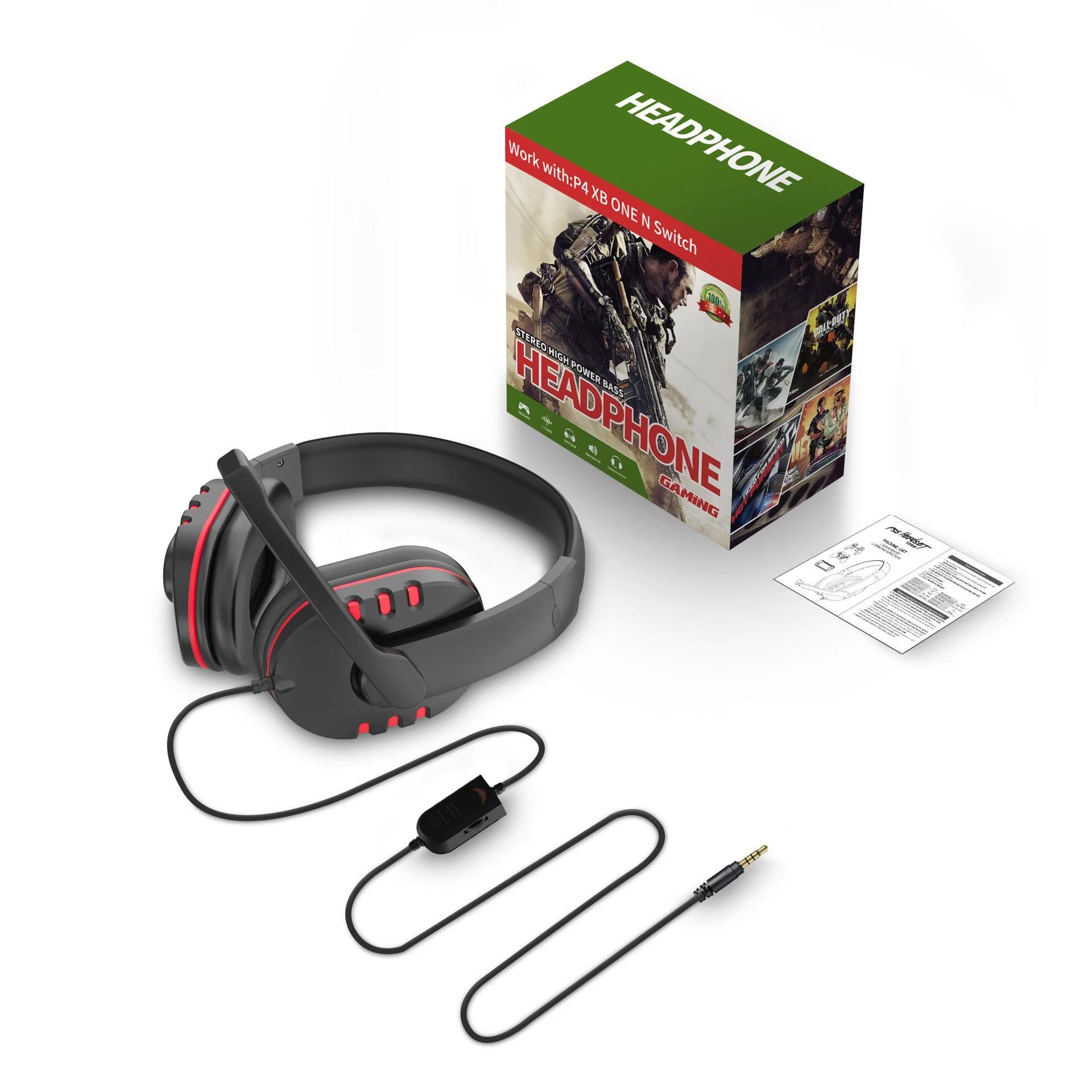 

Игровая гарнитура с микрофоном для PS5, PS4, Nintendo Switch, Playstation4 Vita, Mac, ноутбука, планшета, компьютера, мобильных телефонов (Штекер 3,5 мм) 17.5*13*9cm чёрный/красный