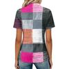 Women Casual Polo Shirt Short Sleeve Loose Fit Button Down Plaid Pattern Lightweight Top for Everyday Wear