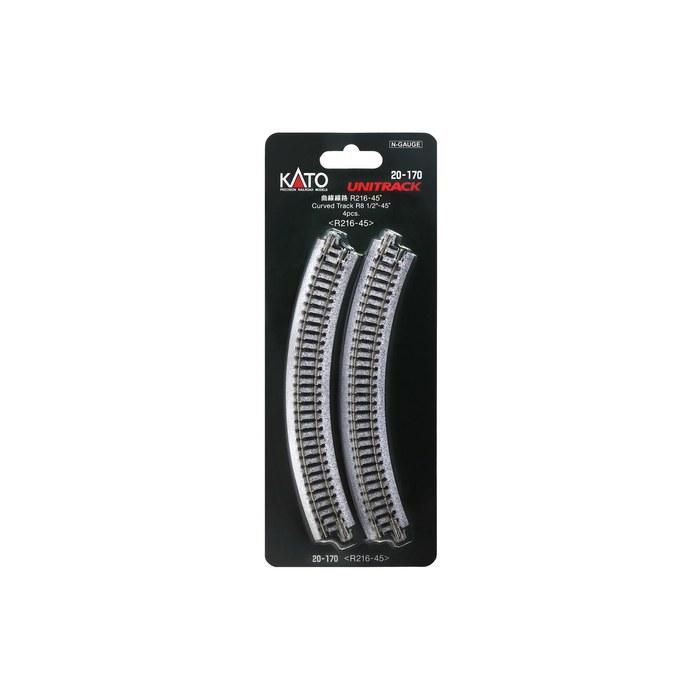 KATO N Gauge Curved Track R216-45 (4 Pieces) 20-170 Railway Model Supplies 17.78 X 2.54 X 0.64 Cm