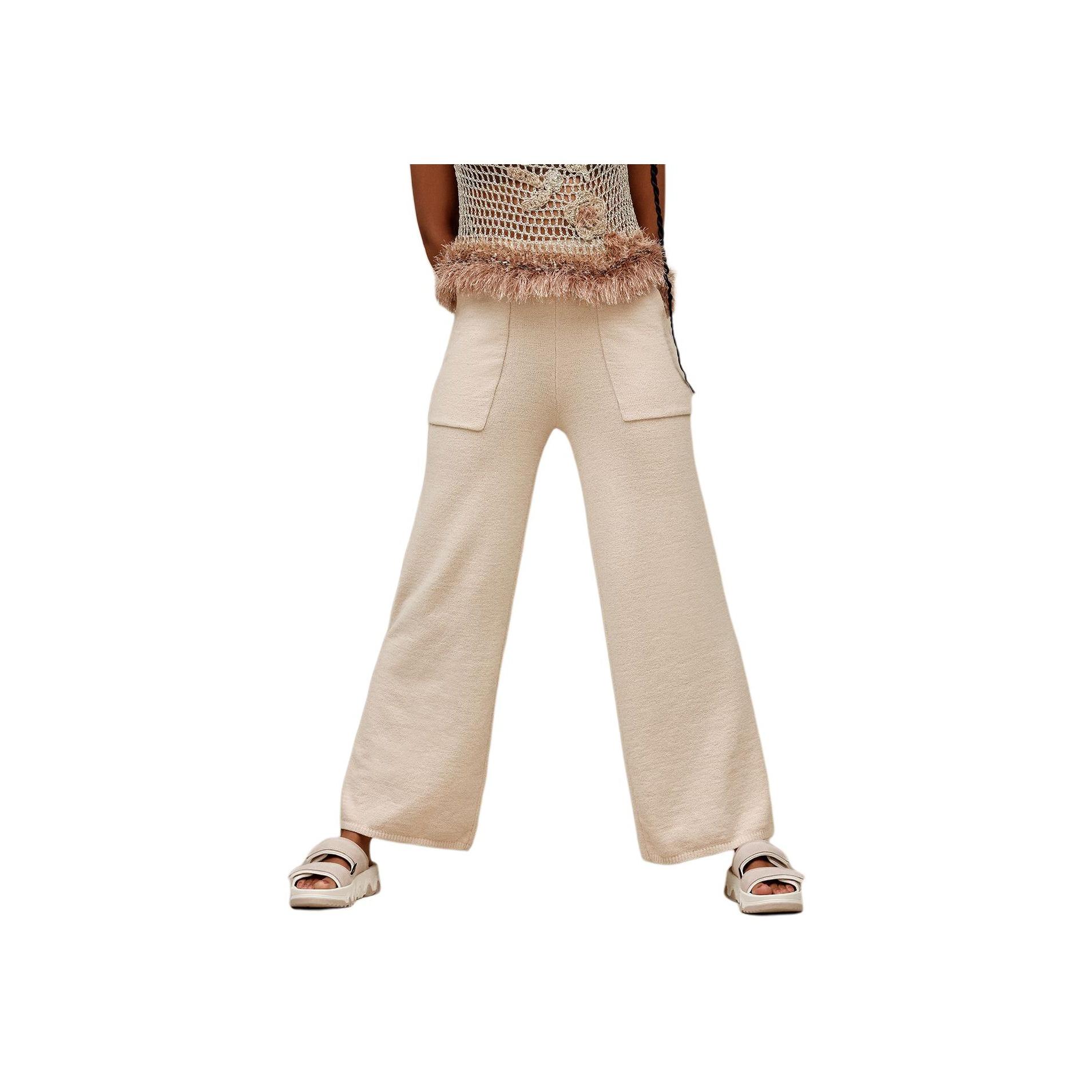 

UGG Solid Color Elastic Waist Straight Leg Casual Pants Women bottoms Beige 1167375-SAN S