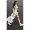 French Temperament Suspender Dress Fairy Seaside Vacation Women Irregular Ruffled Long