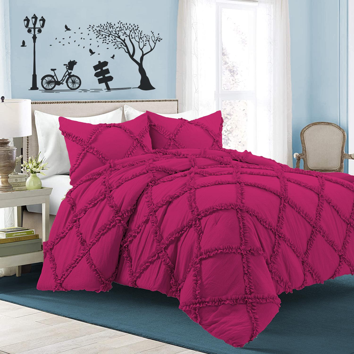 

600TC 3PC Diamond Ruffle Pattern 100% Egyptian Cotton - розкішна фірмова колекція, різні розміри та кольори (1-Підковдра і 2-Подушки) 140x200 CM + 50x75 CM французька синього кольору