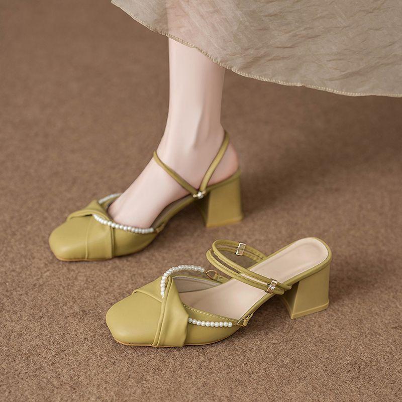 One-pedal bag head and half slippers women's French elegance with skirt square head sandals 2025 summer and autumn new fashion versatile