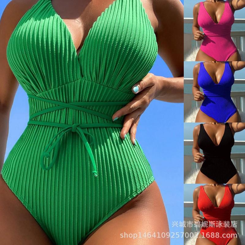 Bañador de una pieza para mujer Espalda descubierta Color liso Ajustado Popular para mujer