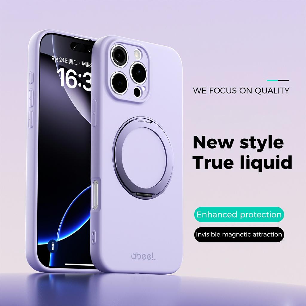 ABEEL For iPhone 16 Pro Magnetic Case Kickstand Skin Touch Liquid Silicone Phone Cover