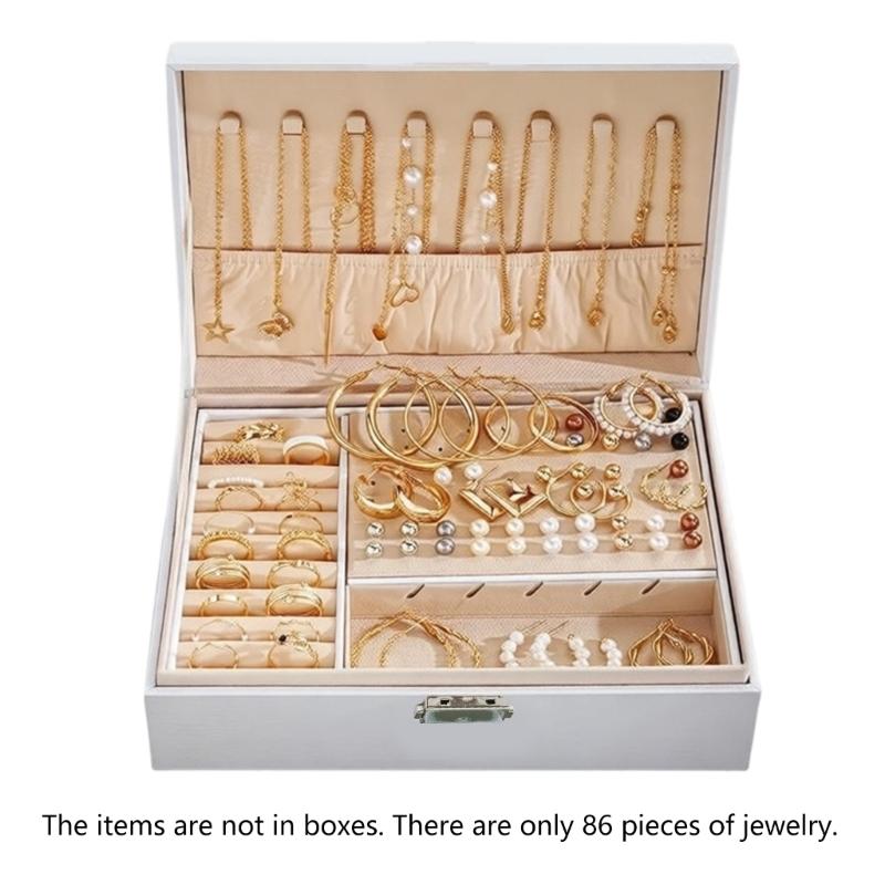 86Pcs Alloy Jewelry Set Necklace Earrings Rings For Women Fashion Accessories Party Wedding Daily Wear