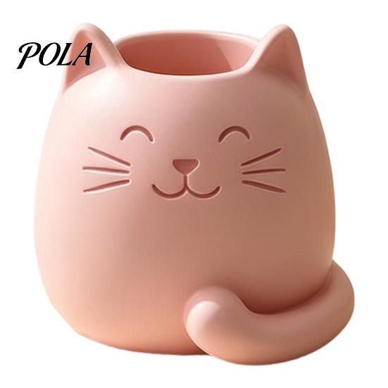 Smooth Surface Pen Holder Holder, Cartoon Cat Shape Desk Organizer, Decorative Themed Office Supplies Stationery for Pencils Gel Pens Makeup