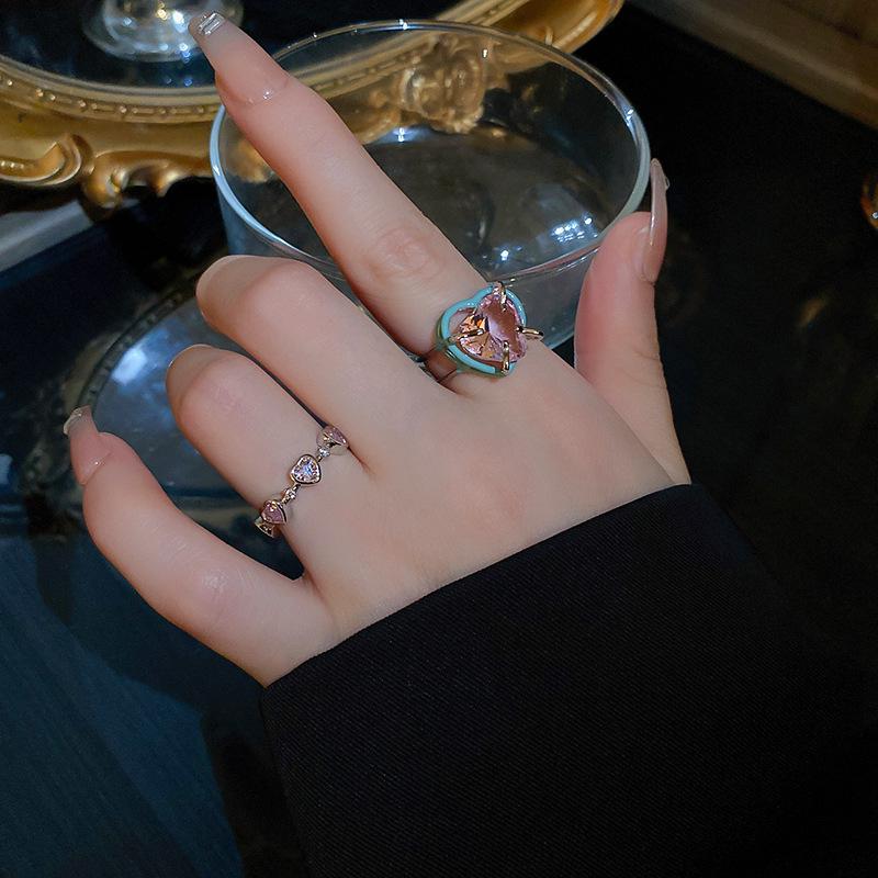 Trendy Adjustable Pink Heart Zircon Ring for Women