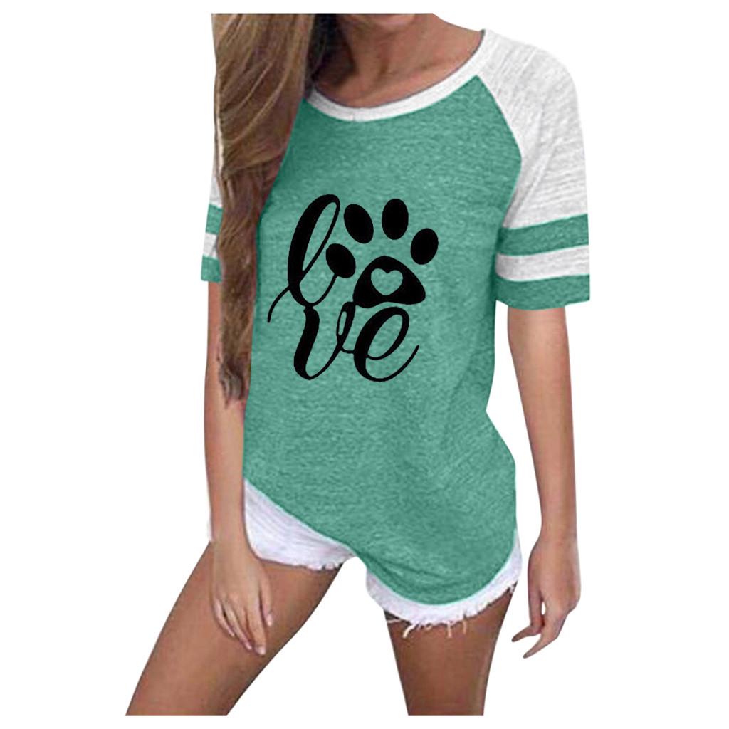 Women Plus Size Printing Stripe Round Neck Short Sleeve Casual Blouse T-shirt