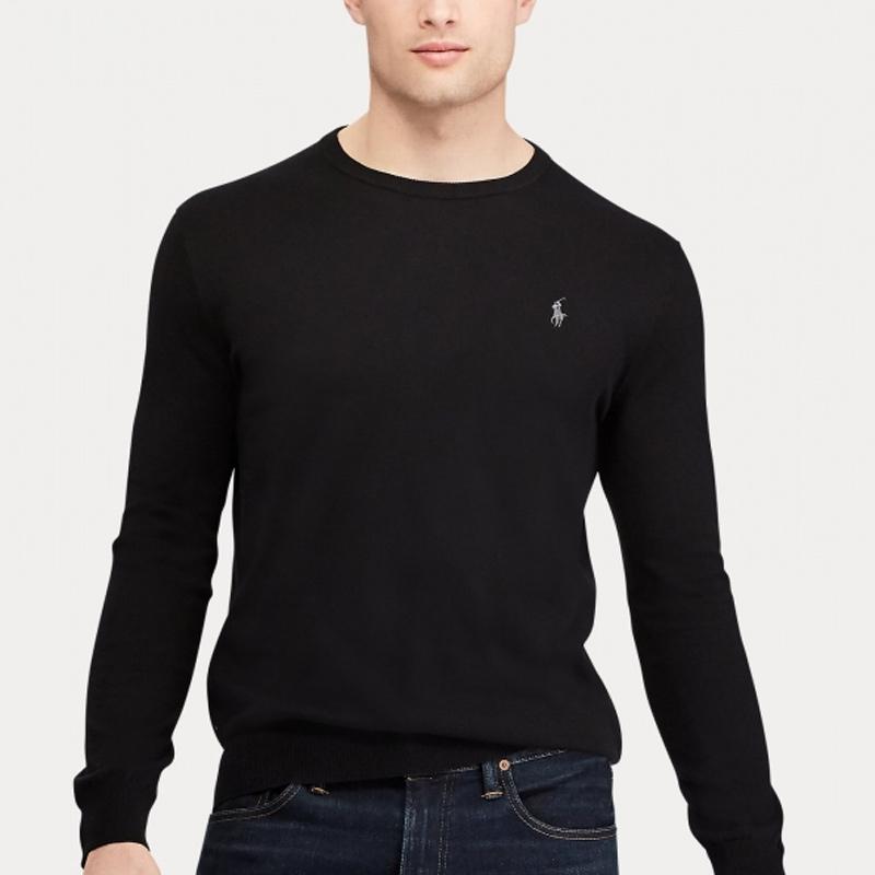 Polo Ralph Lauren Solid Color Pony Embroidered Crew Neck Long Sleeve Sweater Men sweater Black 710684957-008