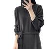 Woll-Schnürkleid mit Rundhalsausschnitt in Übergröße für Damen - Einfarbig, Herbst- & Winter-Strickstil