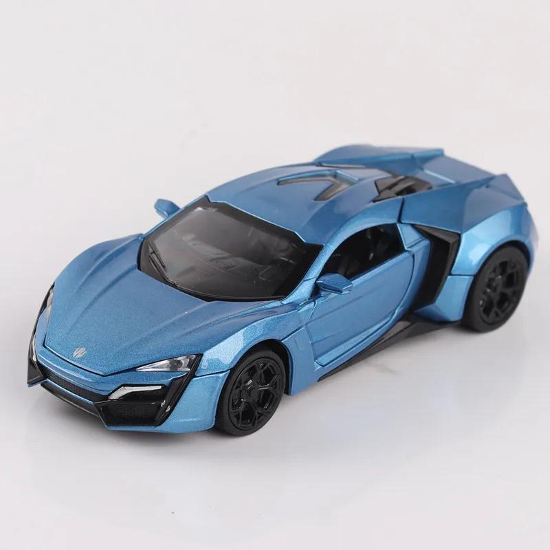 

1:32 Lykan Alloy Sports Car Model Diecast Metal Vehicles Doors Openable Light Music Miniature Models Office Table Ornament синій