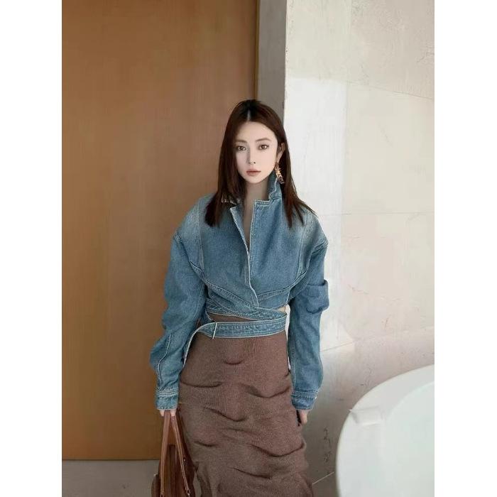 

Синяя джинсовая куртка в стиле ретро, свободный, уникальный, укороченный топ для улицы L