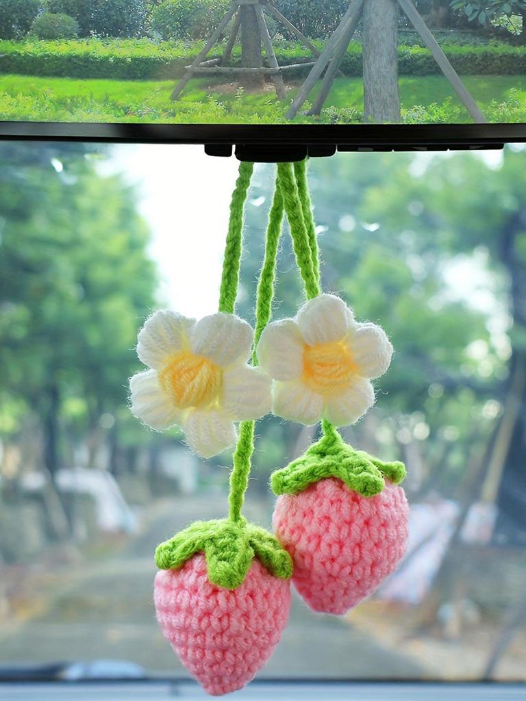 Handmade Knitted Strawberry Car Ornament Hook: Elegant DIY Decor