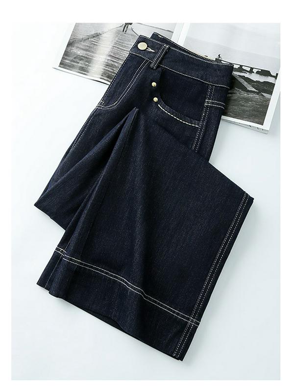 2025 Spring Women's Wide-Leg Denim Jeans - Loose Fit in Blue