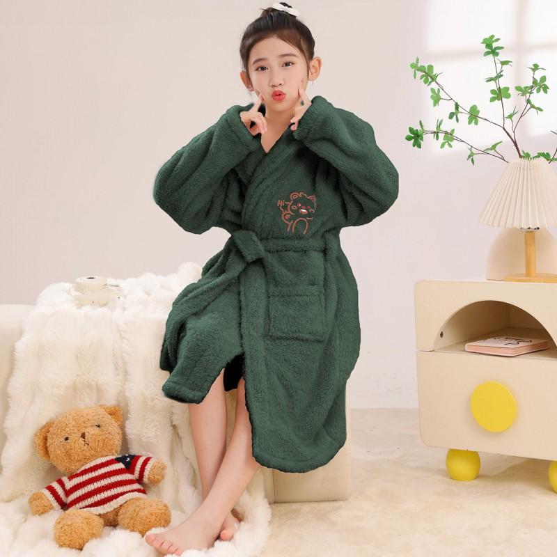 Boys Thick Flannel Robe Sleepwear Kids Ages 3-8 Coral Fleece Pajamas Bathrobe With Cartoon Print Warm Cozy Home Wear