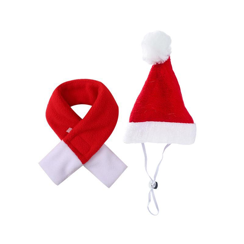Christmas Hat Scarf Cute Small Dogs Cat Beanie Hat Pet Puppy Adjustable Santaa Hat Xmas Costume Outfit Set for Party Photo Props
