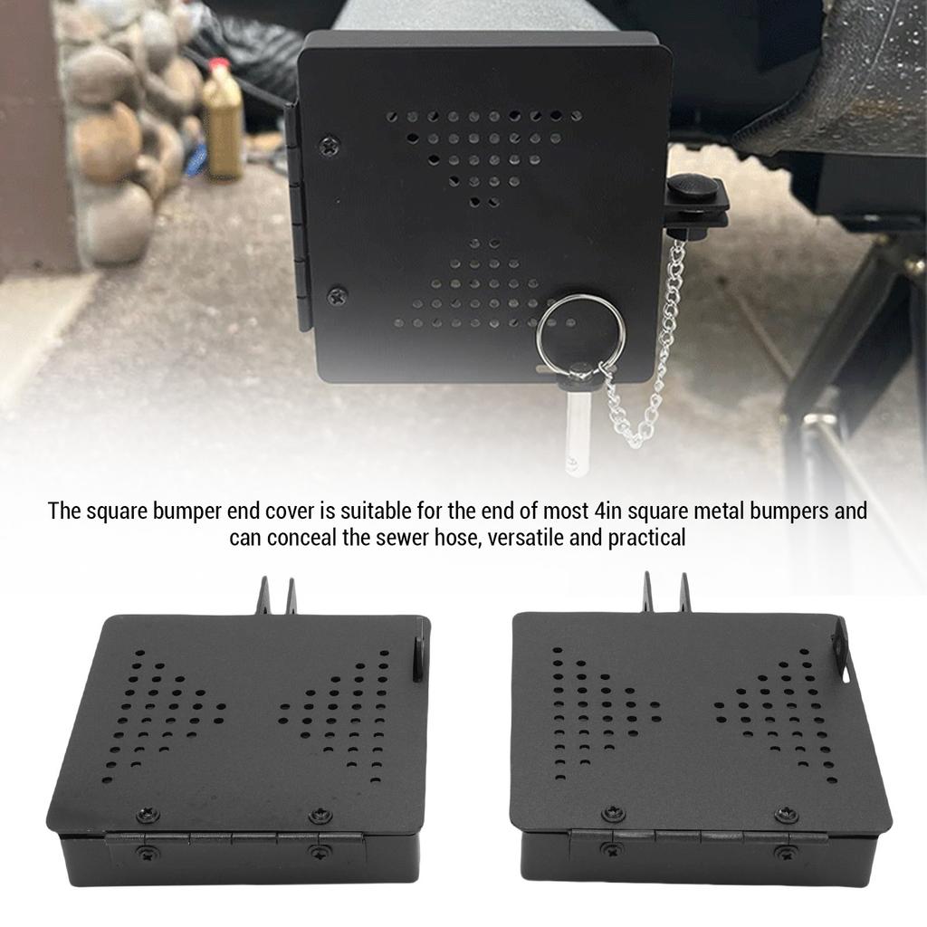 2 Set RV Bumper End Caps Iron Sewer Hose Storage Tube Caps for 4in Square Bumpers Travel Trailer Accessories black