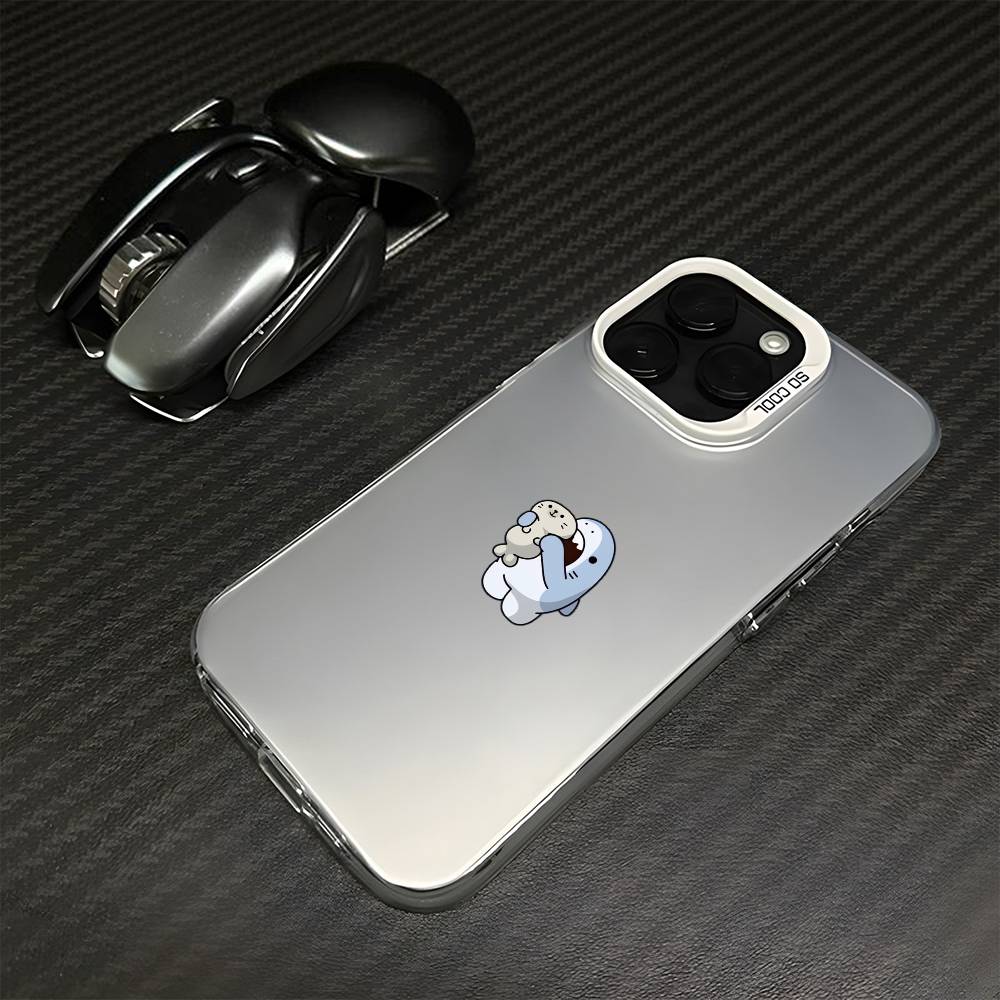 Cartoon Cute S-Shark Phone Case For iPhone17,16,15,14,13,12,11 Plus,Pro Silver White Matte Shockproof Cover iPhone17air
